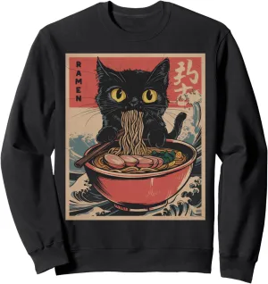 Cat Ramen Japanese Funny Graphic Tees Kawaii Cat Anime Gifts Sweatshirt