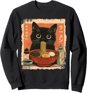 Cat Ramen Japanese Funny Graphic Tees Kawaii Cat Anime Gifts Sweatshirt