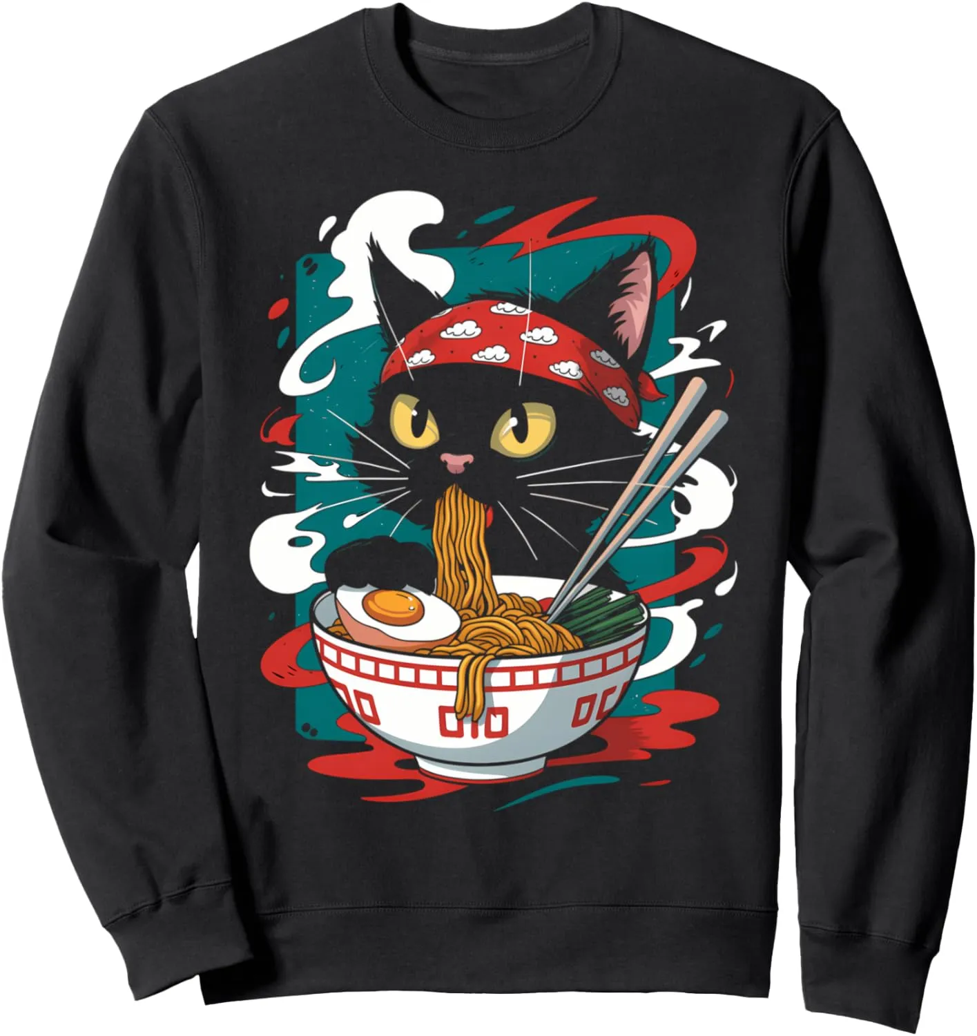 Cat Ramen Japanese Funny Graphic Tees Kawaii Cat Anime Sweatshirt