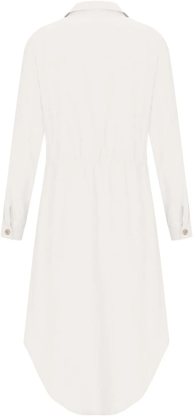 Ceboyel Linen Shirt Dresses for Women Button Down Drawstring Causal Dress Plain Long Maxi Dresses Trendy Ladies Outfits 2023