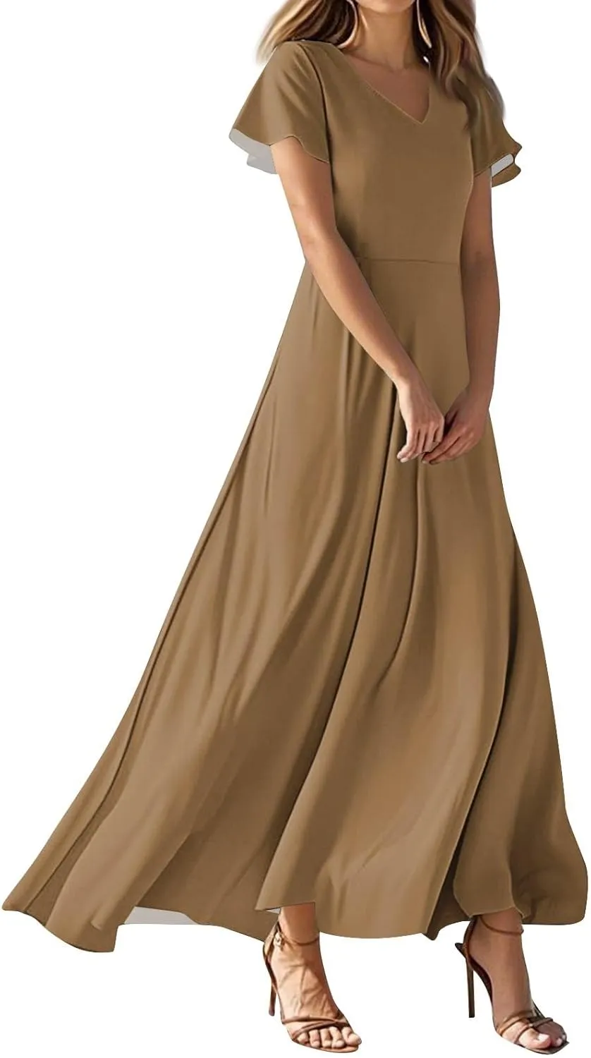 Chiffon Dresses for Women Swing Flowy Ruffle Hem Swing Womens Dresses Holiday Dress Summer Beach Casual Dresses