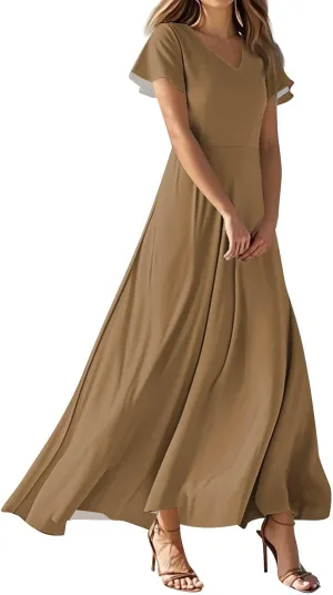 Chiffon Dresses for Women Swing Flowy Ruffle Hem Swing Womens Dresses Holiday Dress Summer Beach Casual Dresses