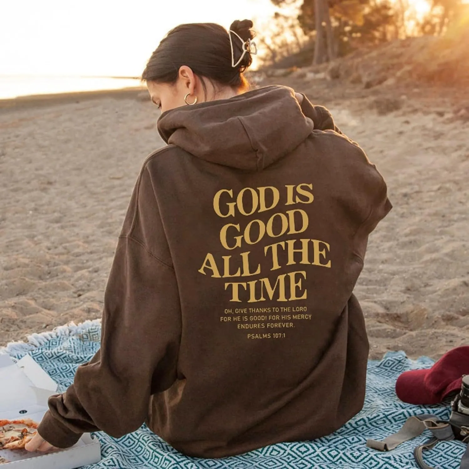 Christian Sweatshirts for Women God is Good All The Time Hoodies Long Sleeve Oversized Hoodies Jesus Sweatshirts