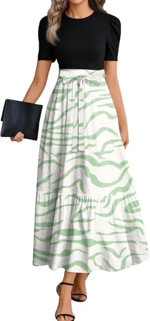 Church Dresses for Women Summer Short Sleeve Floral Long Dress Elegant Party Cocktail A Line Flowy Maxi Dress