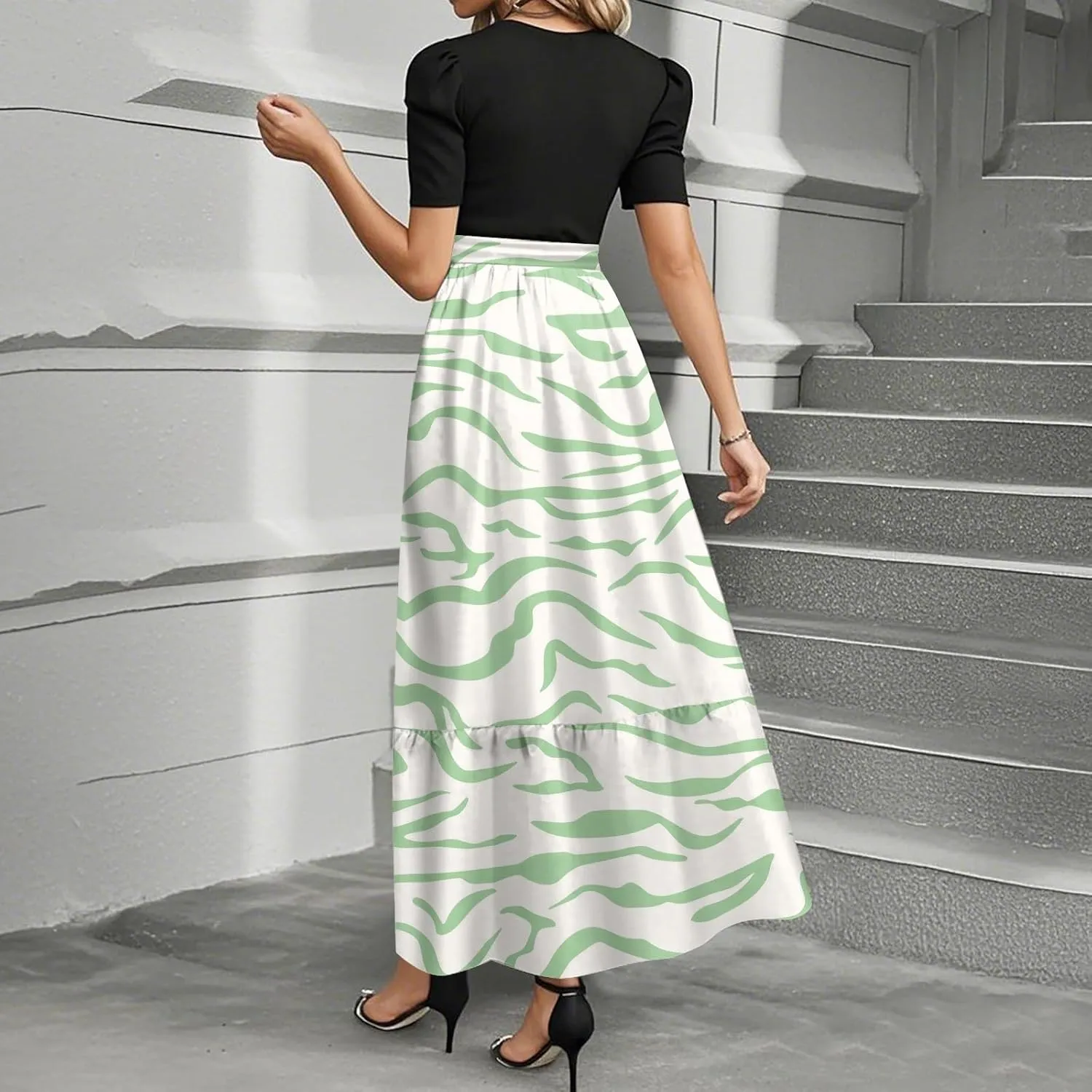 Church Dresses for Women Summer Short Sleeve Floral Long Dress Elegant Party Cocktail A Line Flowy Maxi Dress