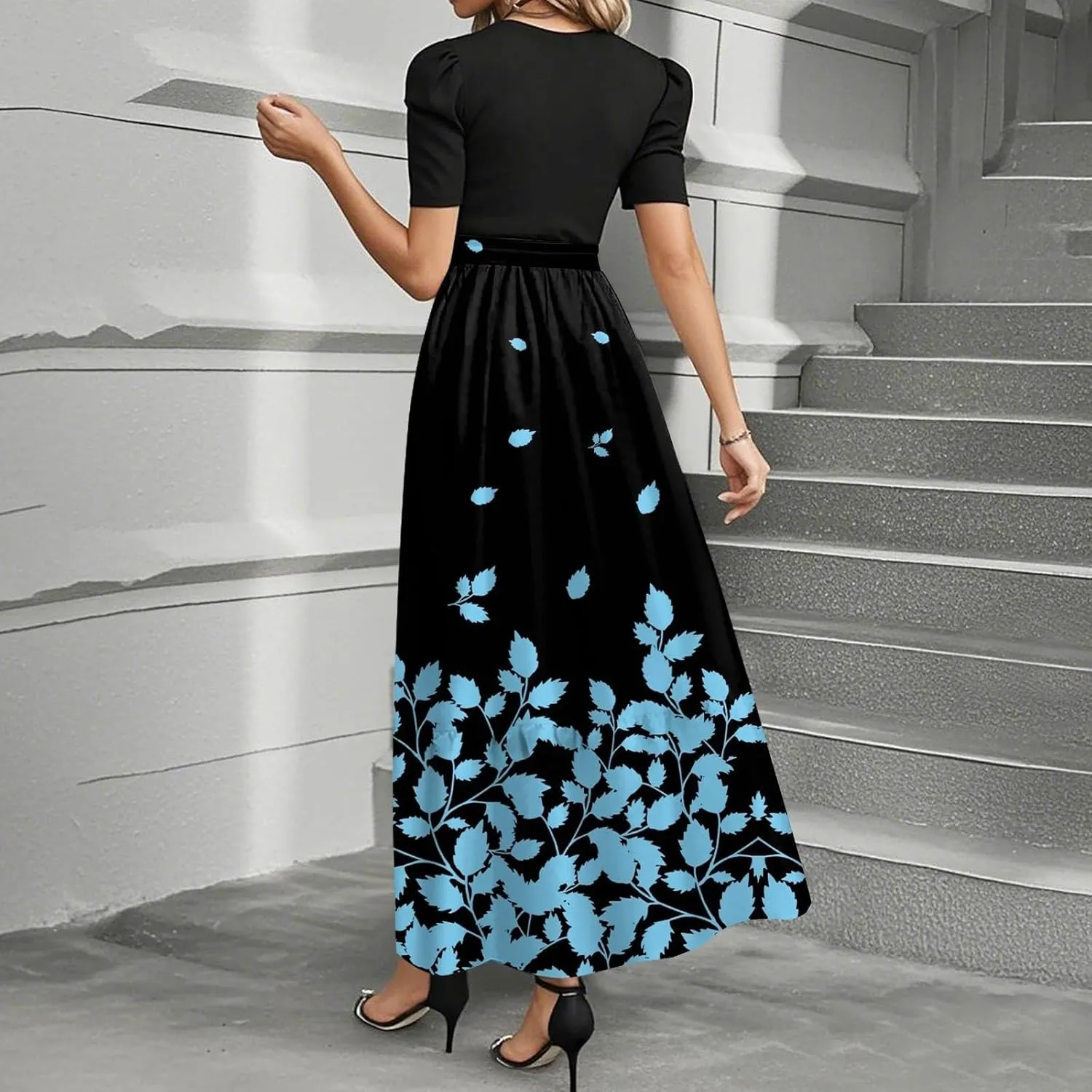Church Dresses for Women Summer Short Sleeve Floral Long Dress Elegant Party Cocktail A Line Flowy Maxi Dress