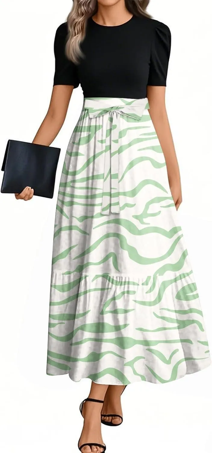 Church Dresses for Women Summer Short Sleeve Floral Long Dress Elegant Party Cocktail A Line Flowy Maxi Dress