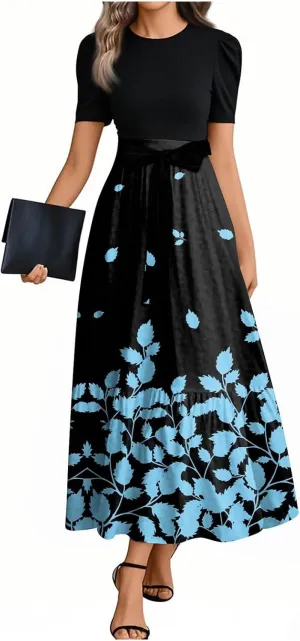 Church Dresses for Women Summer Short Sleeve Floral Long Dress Elegant Party Cocktail A Line Flowy Maxi Dress