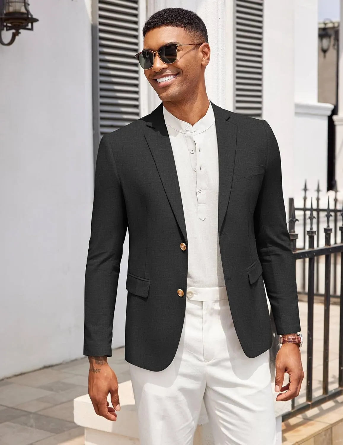 COOFANDY Mens Casual Cotton Linen Blazer Lightweight Linen Sport Coat Two Button Suit Jacket