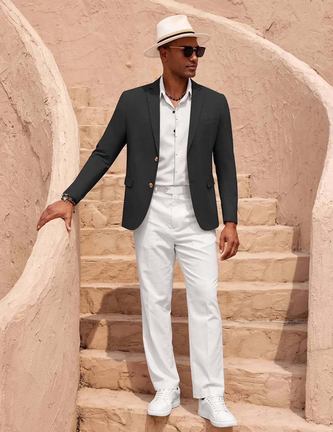 COOFANDY Mens Casual Cotton Linen Blazer Lightweight Linen Sport Coat Two Button Suit Jacket
