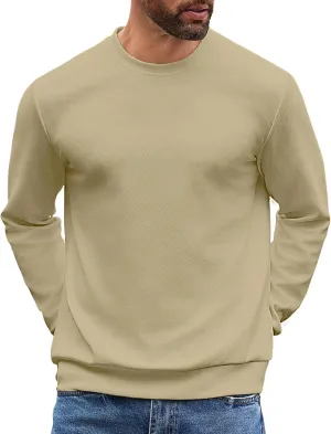 COOFANDY Mens Crewneck Sweatshirts Long Sleeve Basic Pullover Shirts Twill Textured Soild Casual Tops