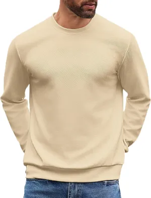 COOFANDY Mens Crewneck Sweatshirts Long Sleeve Basic Pullover Shirts Twill Textured Soild Casual Tops