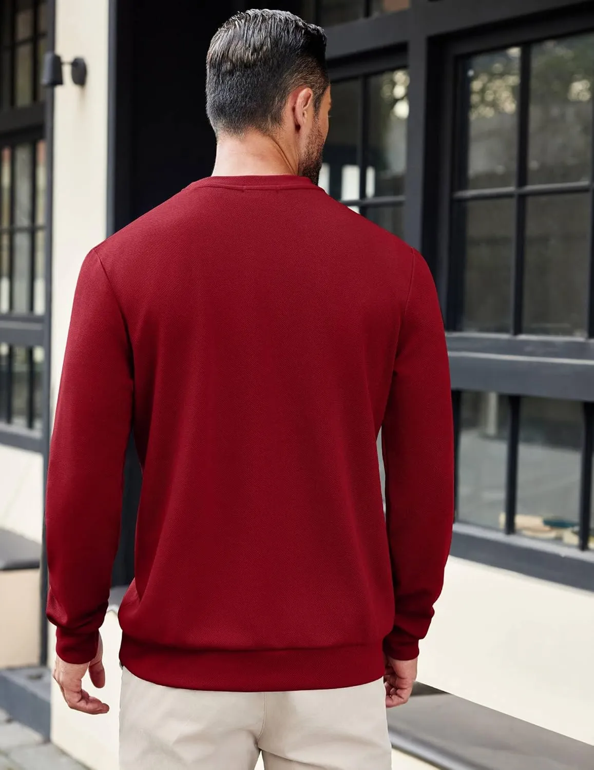 COOFANDY Mens Crewneck Sweatshirts Long Sleeve Basic Pullover Shirts Twill Textured Soild Casual Tops