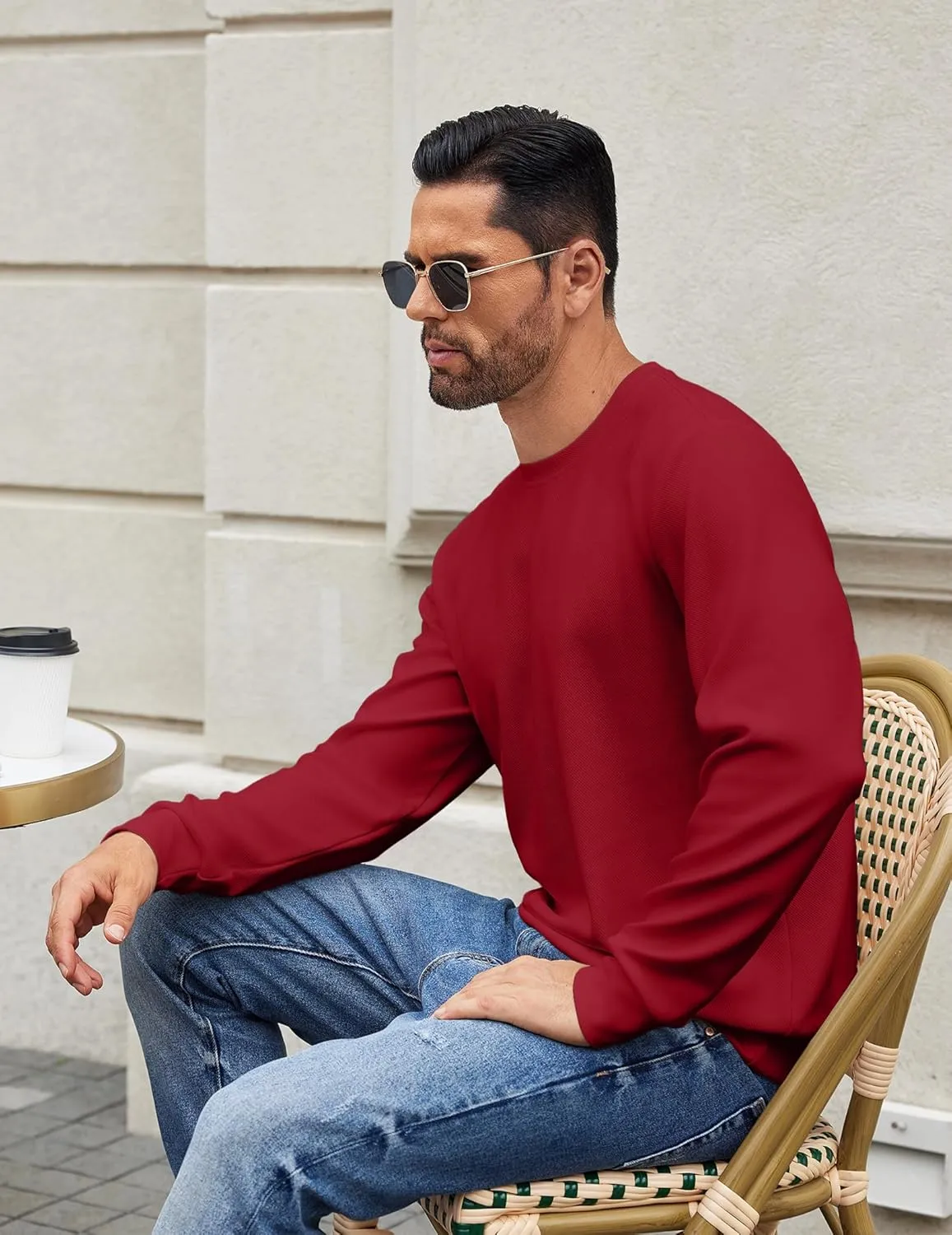 COOFANDY Mens Crewneck Sweatshirts Long Sleeve Basic Pullover Shirts Twill Textured Soild Casual Tops