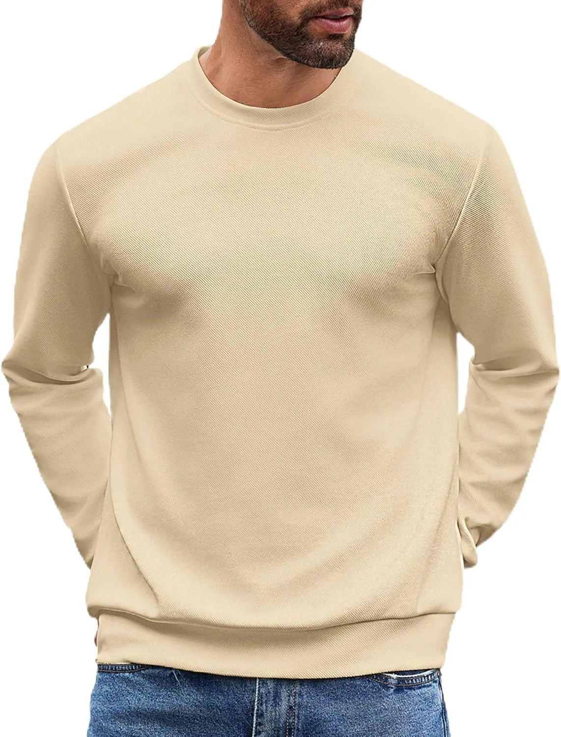 COOFANDY Mens Crewneck Sweatshirts Long Sleeve Basic Pullover Shirts Twill Textured Soild Casual Tops