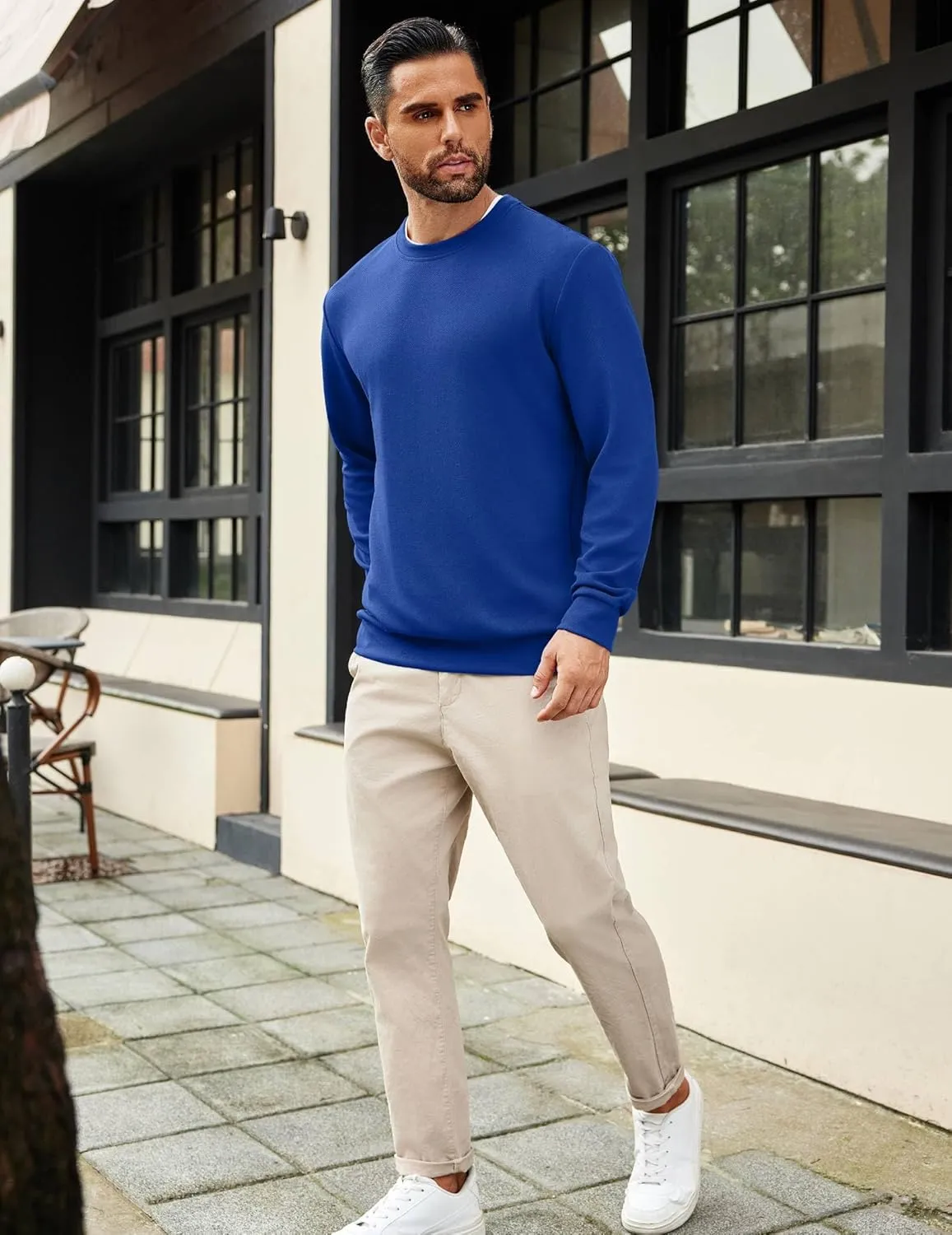 COOFANDY Mens Crewneck Sweatshirts Long Sleeve Basic Pullover Shirts Twill Textured Soild Casual Tops