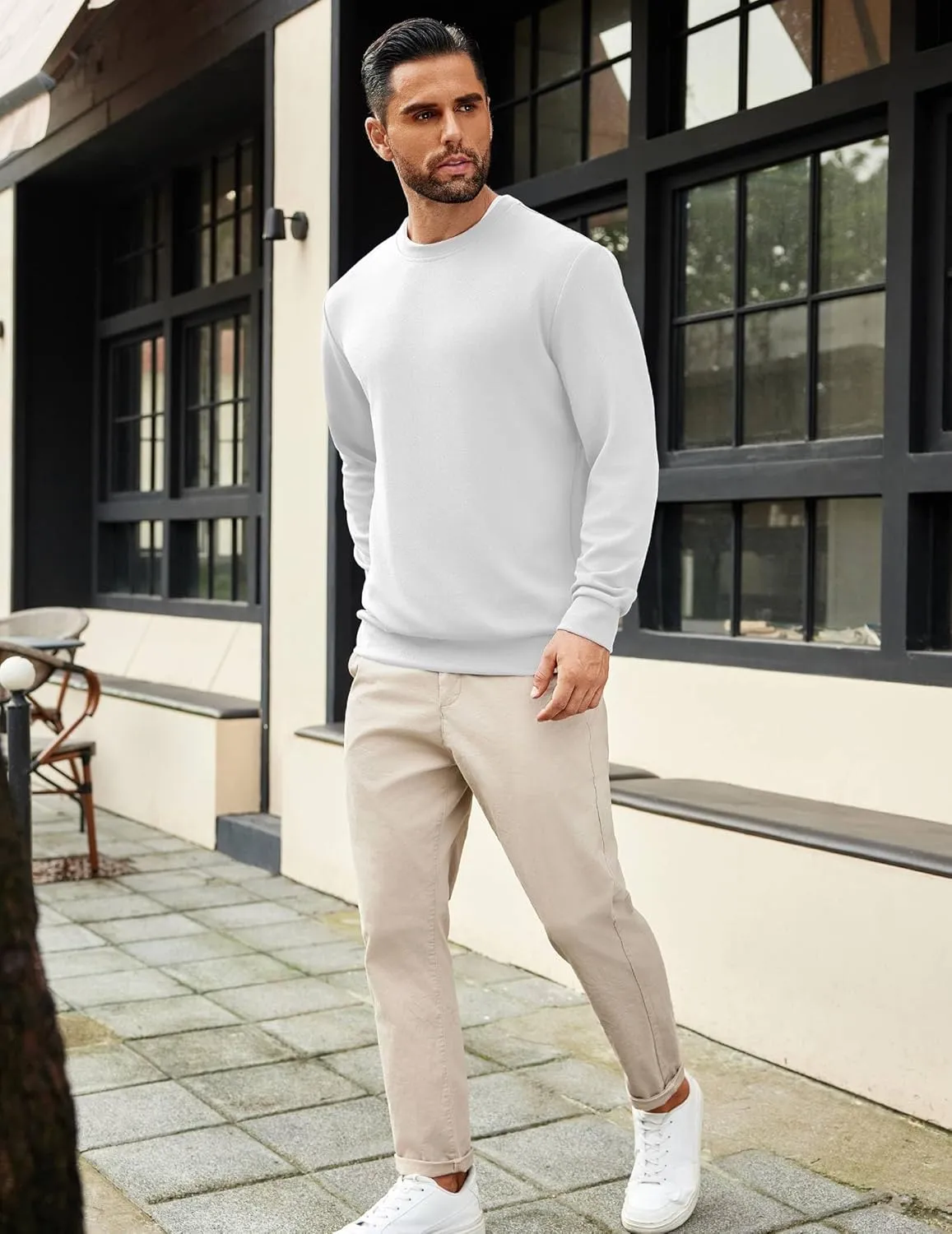 COOFANDY Mens Crewneck Sweatshirts Long Sleeve Basic Pullover Shirts Twill Textured Soild Casual Tops
