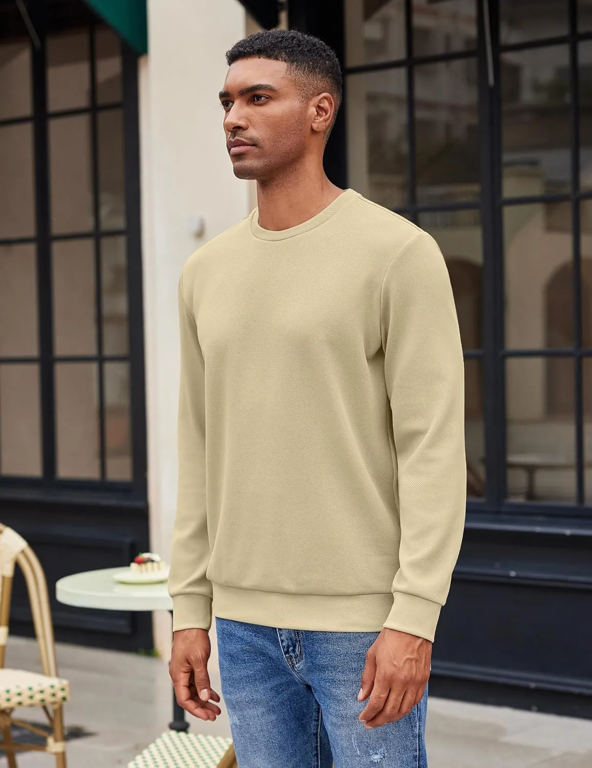 COOFANDY Mens Crewneck Sweatshirts Long Sleeve Basic Pullover Shirts Twill Textured Soild Casual Tops