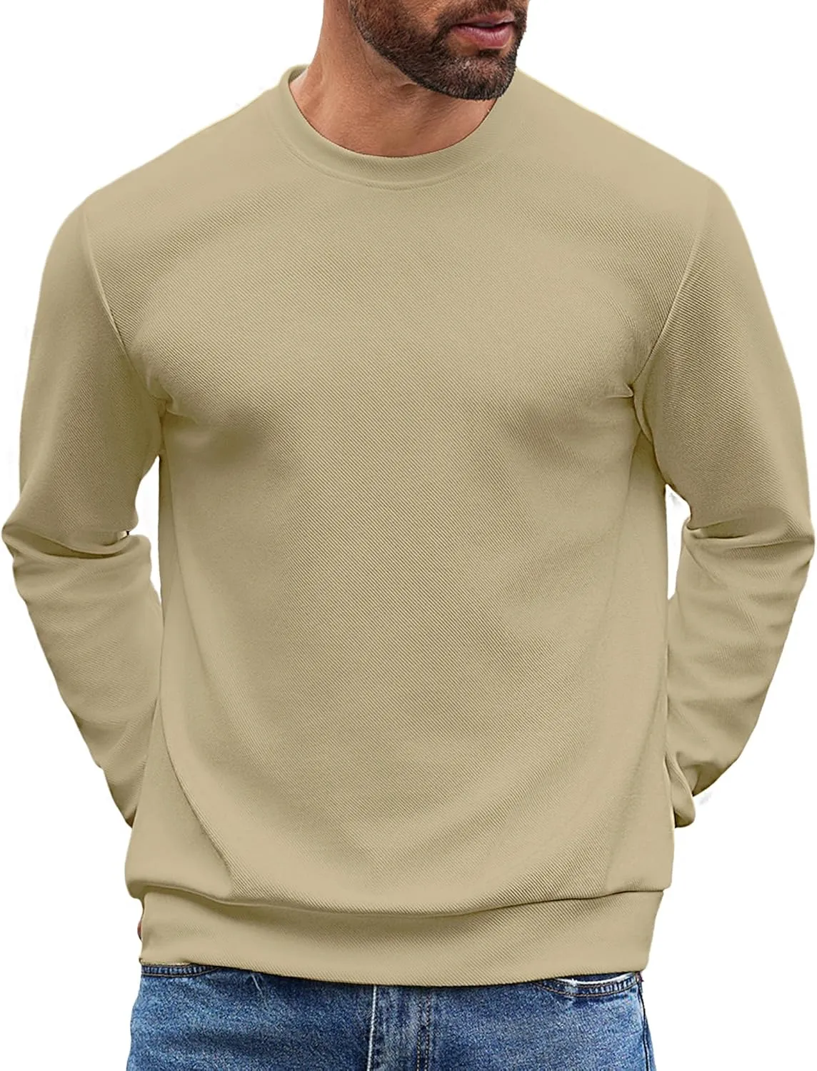 COOFANDY Mens Crewneck Sweatshirts Long Sleeve Basic Pullover Shirts Twill Textured Soild Casual Tops