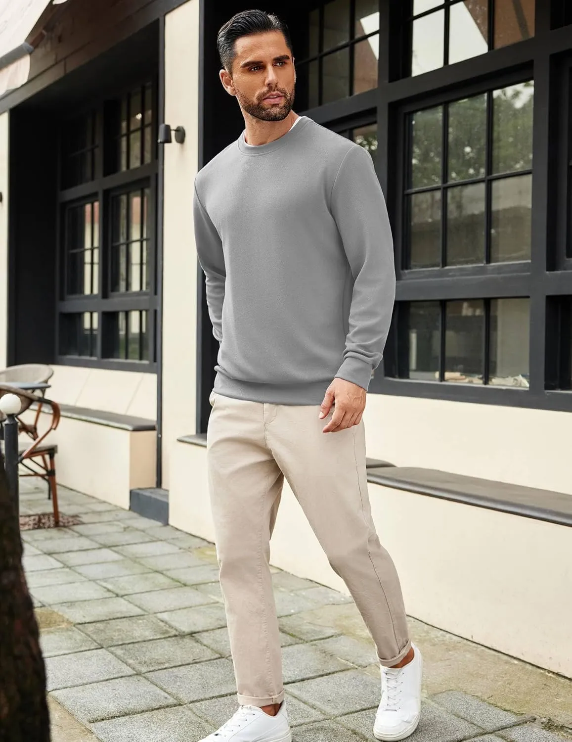 COOFANDY Mens Crewneck Sweatshirts Long Sleeve Basic Pullover Shirts Twill Textured Soild Casual Tops