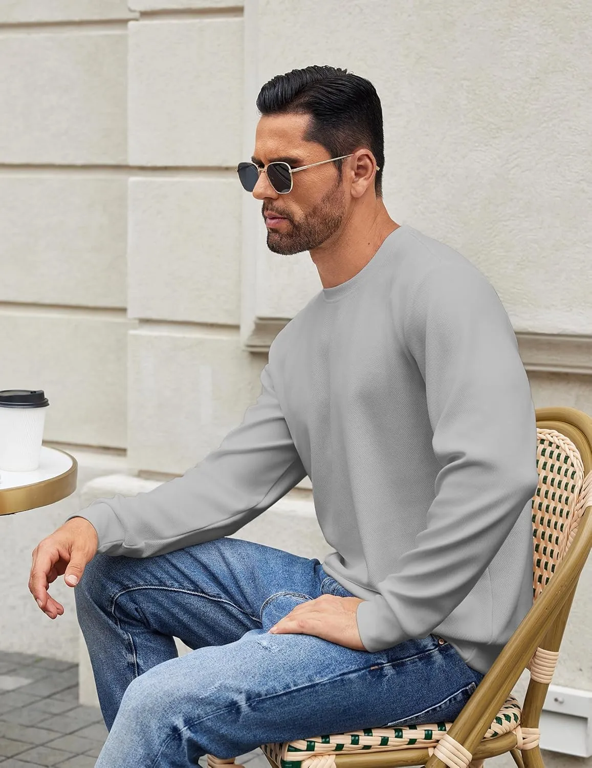 COOFANDY Mens Crewneck Sweatshirts Long Sleeve Basic Pullover Shirts Twill Textured Soild Casual Tops