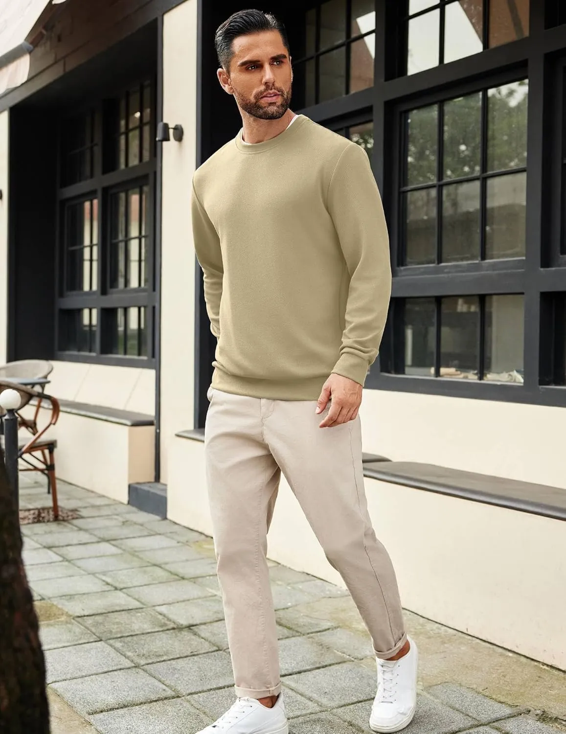 COOFANDY Mens Crewneck Sweatshirts Long Sleeve Basic Pullover Shirts Twill Textured Soild Casual Tops