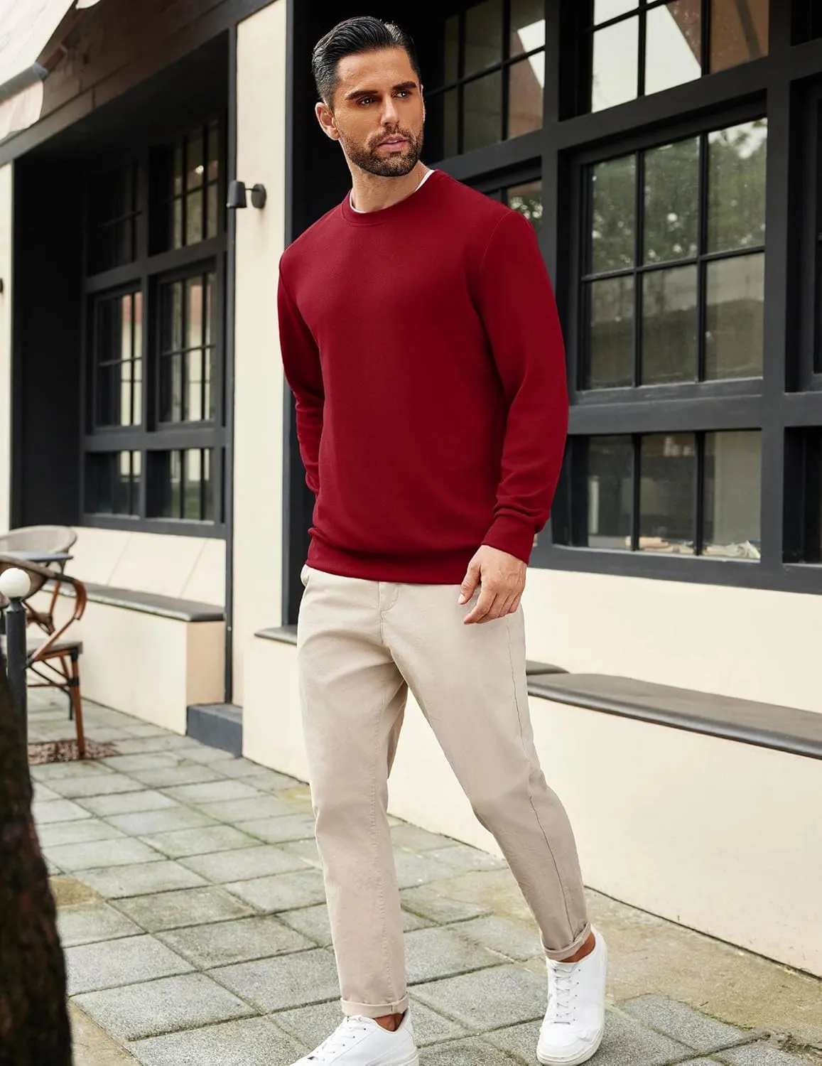 COOFANDY Mens Crewneck Sweatshirts Long Sleeve Basic Pullover Shirts Twill Textured Soild Casual Tops