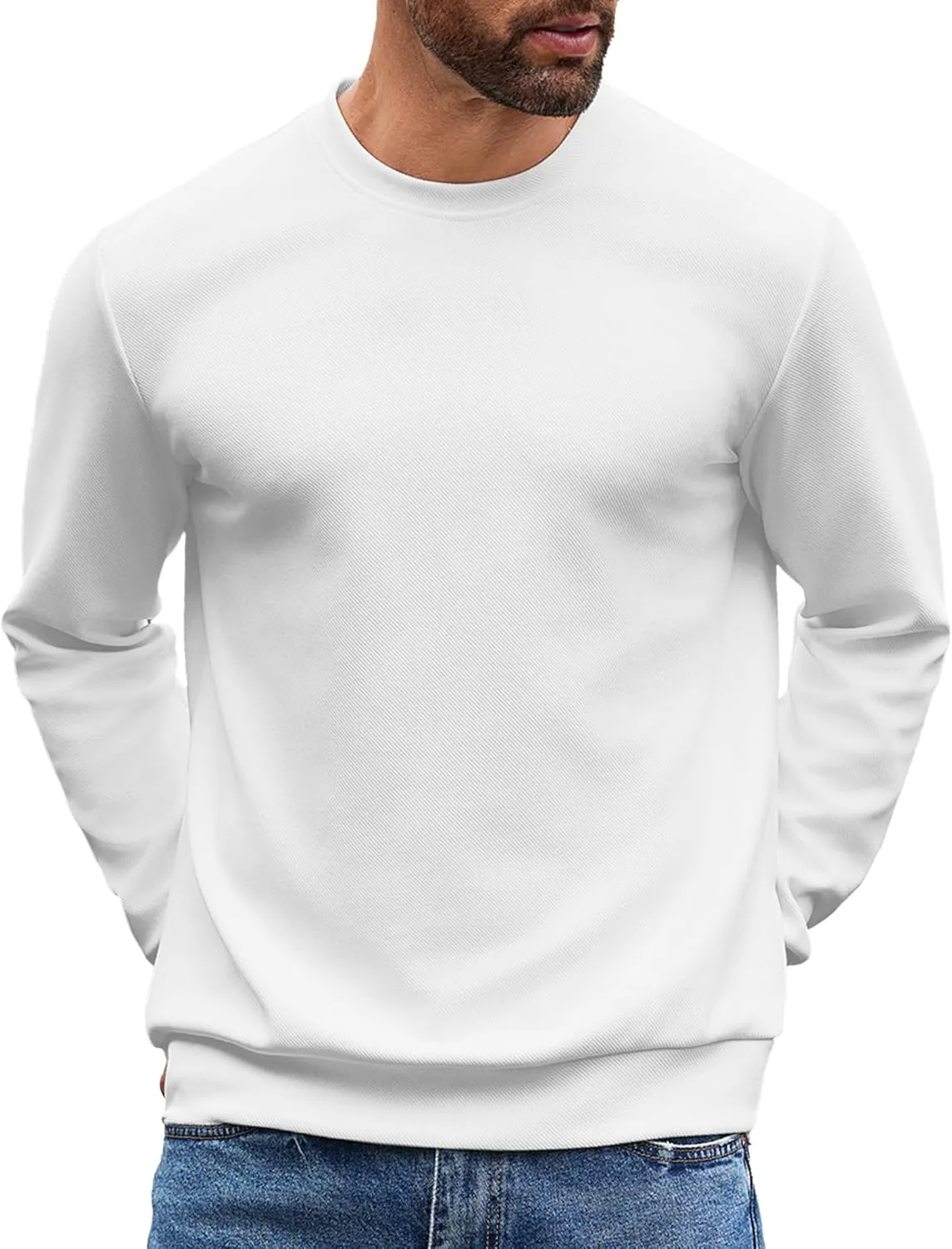 COOFANDY Mens Crewneck Sweatshirts Long Sleeve Basic Pullover Shirts Twill Textured Soild Casual Tops