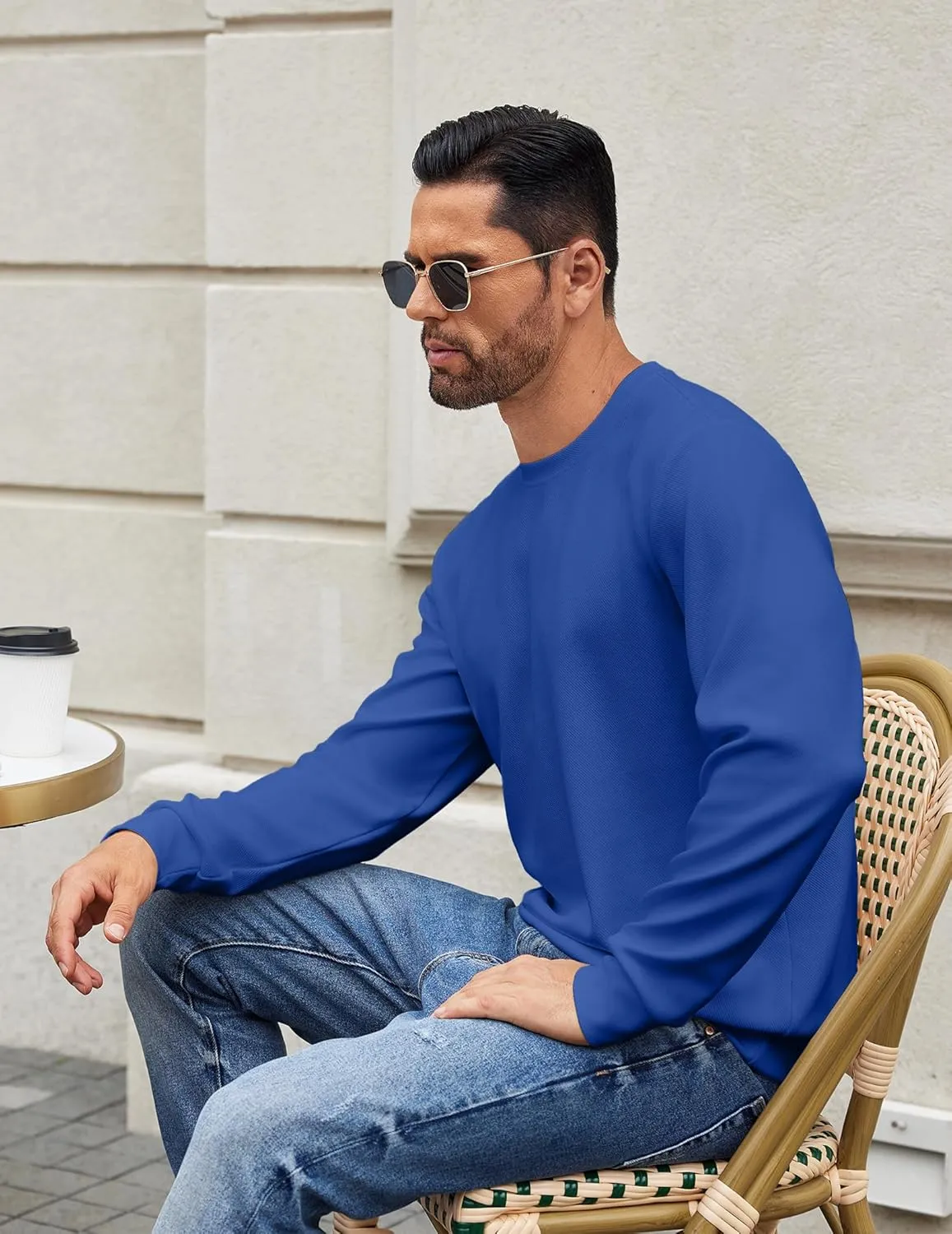 COOFANDY Mens Crewneck Sweatshirts Long Sleeve Basic Pullover Shirts Twill Textured Soild Casual Tops