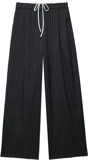 CORIRESHA Women's Casual Contrast Drawstring Waist Straight Leg Pants Basic Trousers