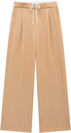 CORIRESHA Women's Casual Contrast Drawstring Waist Straight Leg Pants Basic Trousers