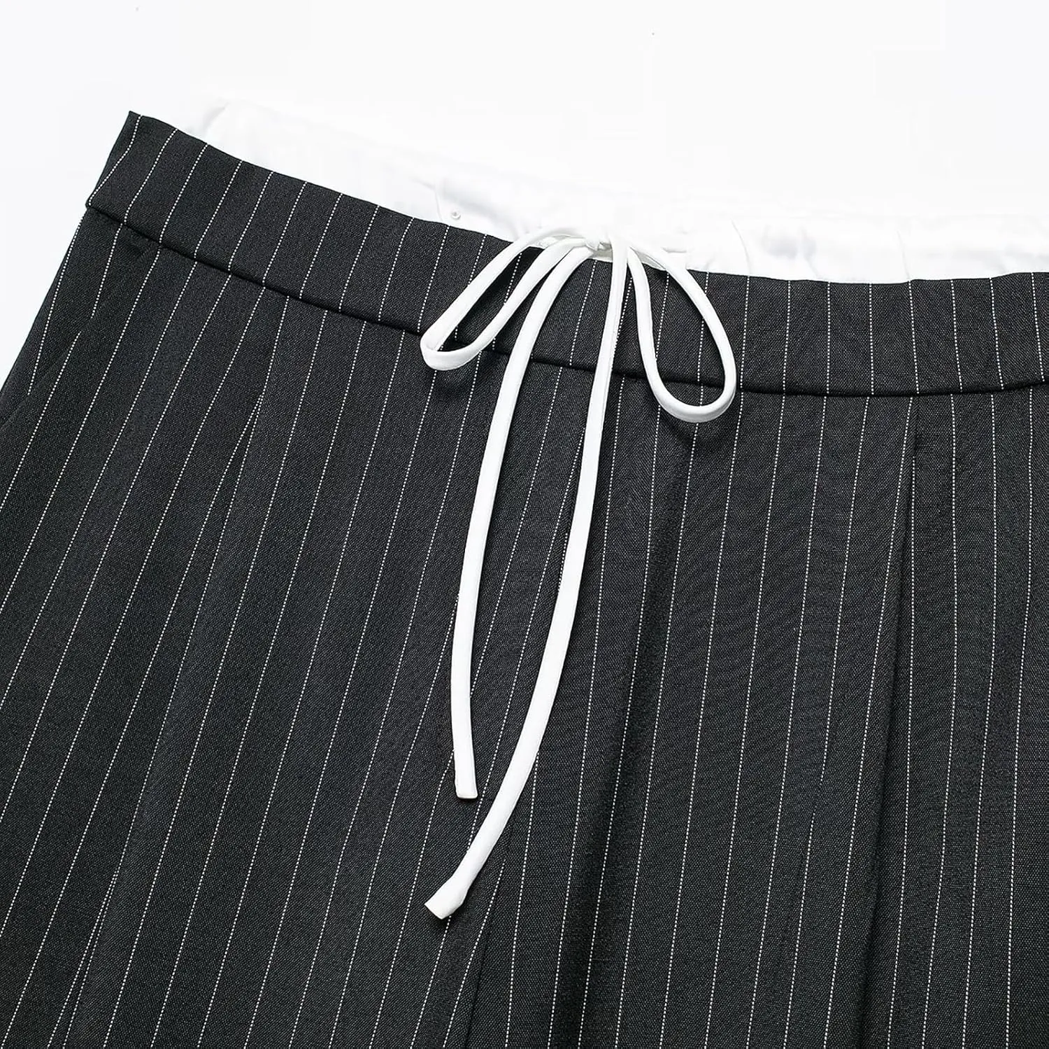 CORIRESHA Women's Casual Contrast Drawstring Waist Straight Leg Pants Basic Trousers