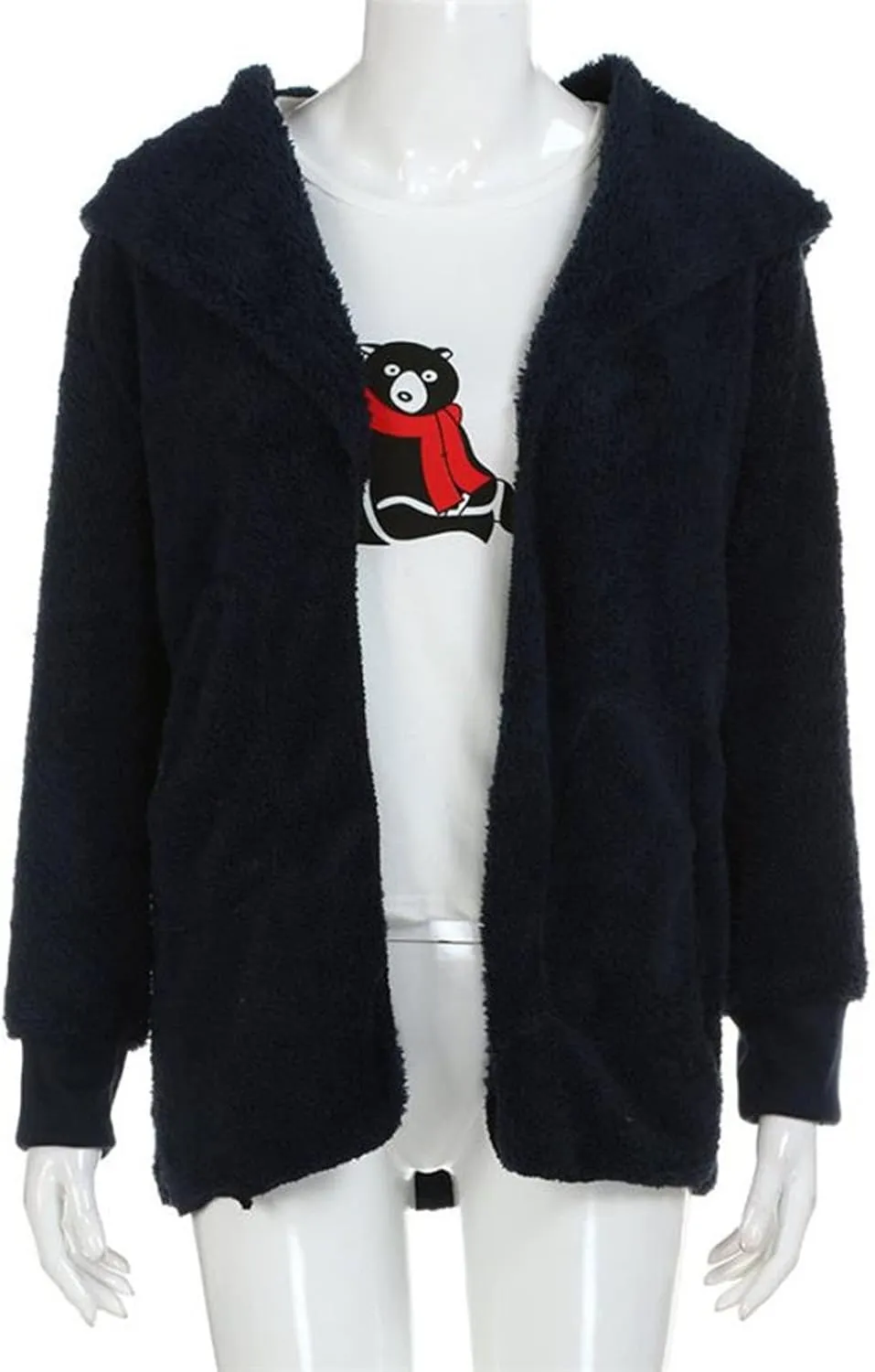 COTECRAM 2024 Womens Winter Long Sleeve Solid Fuzzy Fleece Open Front Hooded Cardigans Jacket Warm Coats Outwear Plush Tops