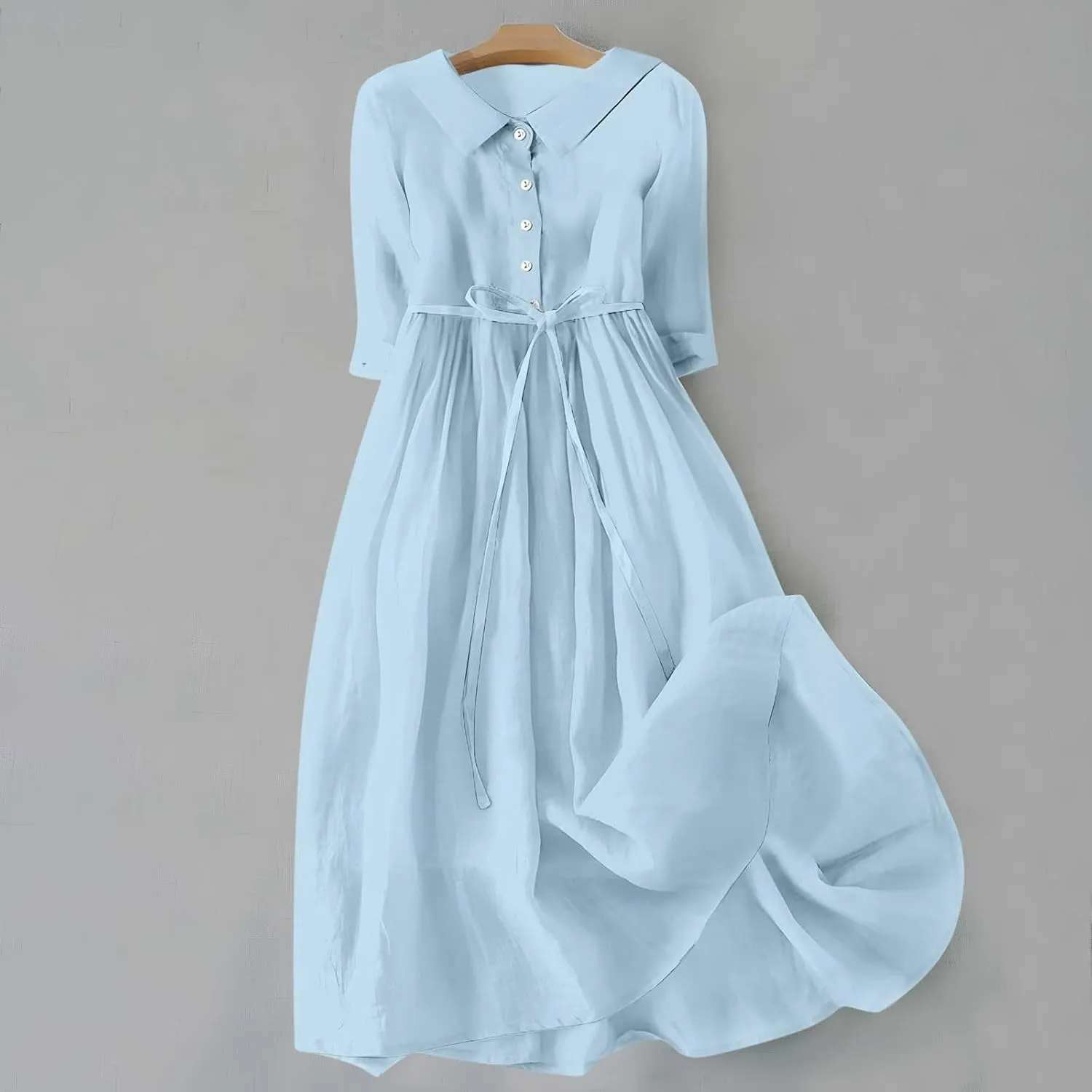 Cotton Linen Dress for Women 2025 Casual 3/4 Sleeve A Line Summer Maxi Dresses Spring Fashion Clothes
