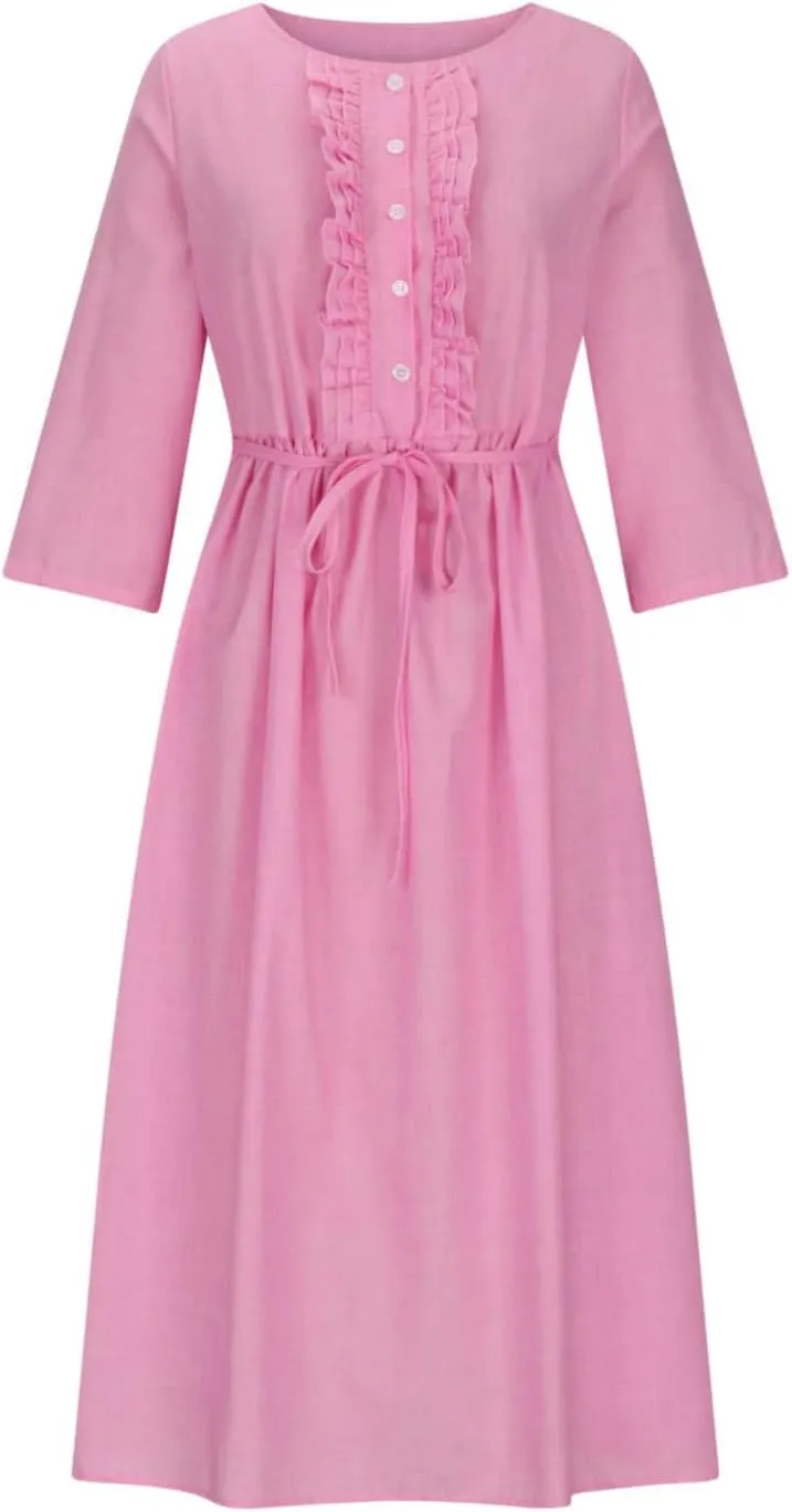 Cotton Linen Dress for Women 2025 Casual 3/4 Sleeve A Line Summer Maxi Dresses Spring Fashion Clothes