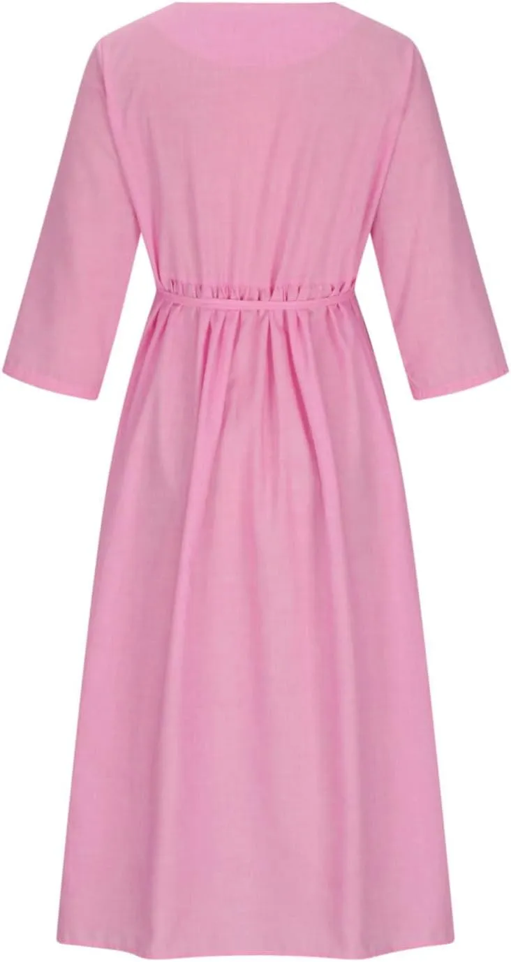 Cotton Linen Dress for Women 2025 Casual 3/4 Sleeve A Line Summer Maxi Dresses Spring Fashion Clothes