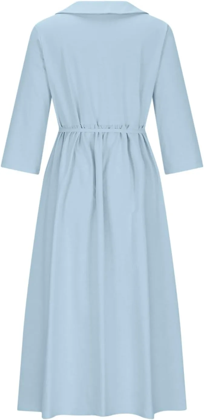 Cotton Linen Dress for Women 2025 Casual 3/4 Sleeve A Line Summer Maxi Dresses Spring Fashion Clothes
