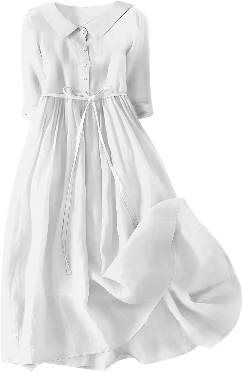 Cotton Linen Dress for Women 2025 Casual 3/4 Sleeve A Line Summer Maxi Dresses Spring Fashion Clothes