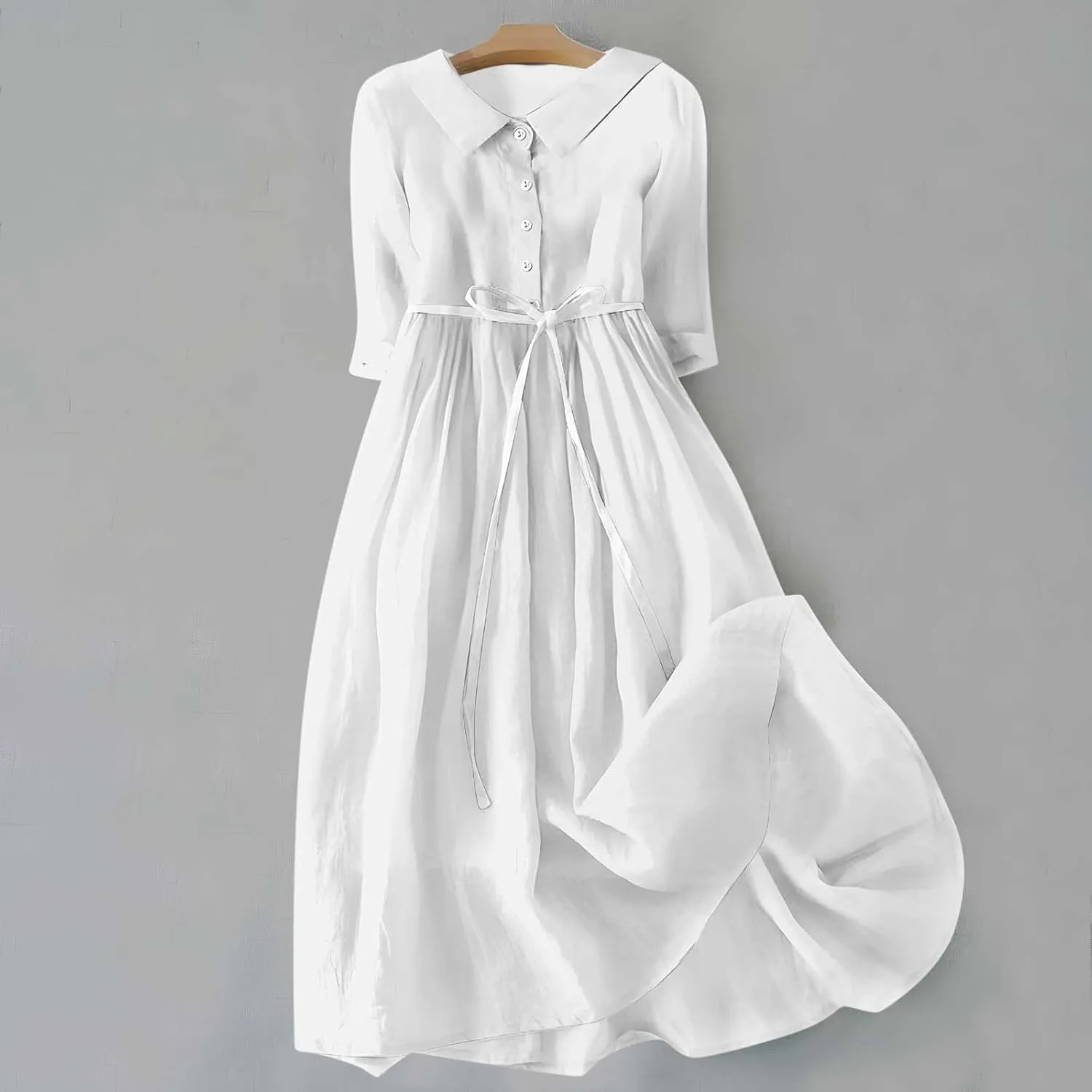 Cotton Linen Dress for Women 2025 Casual 3/4 Sleeve A Line Summer Maxi Dresses Spring Fashion Clothes