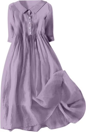 Cotton Linen Dresses for Women 2025 Casual Summer Sleeveless Button Down Dresses Loose Fit Turn Down Neck Sundress