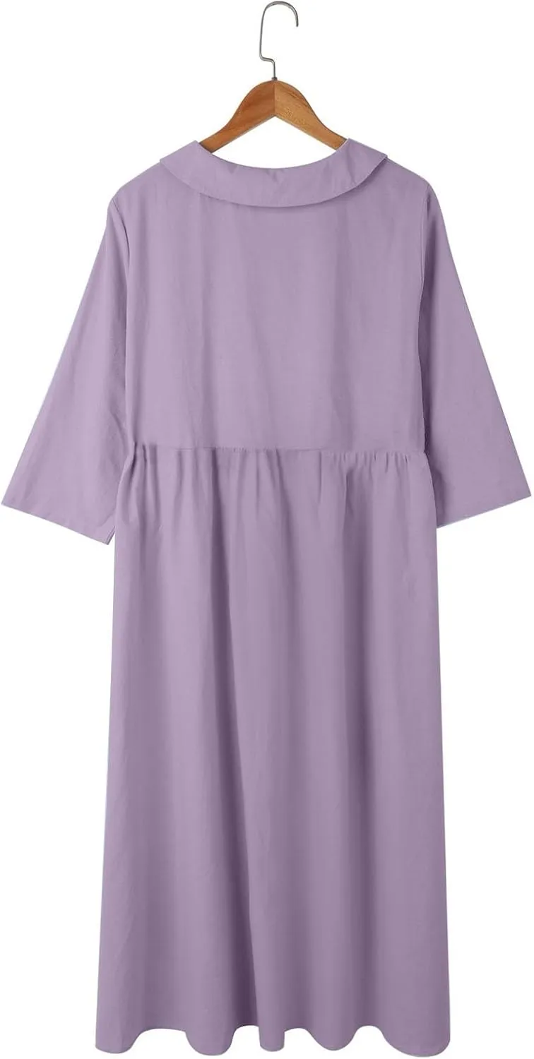 Cotton Linen Dresses for Women 2025 Casual Summer Sleeveless Button Down Dresses Loose Fit Turn Down Neck Sundress