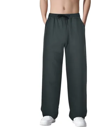 Cotton Linen Pants for Men Casual Loose Fit Pants Outdoor Hiking Trousers Drawstring Elastic Waist Straight Leg Pant