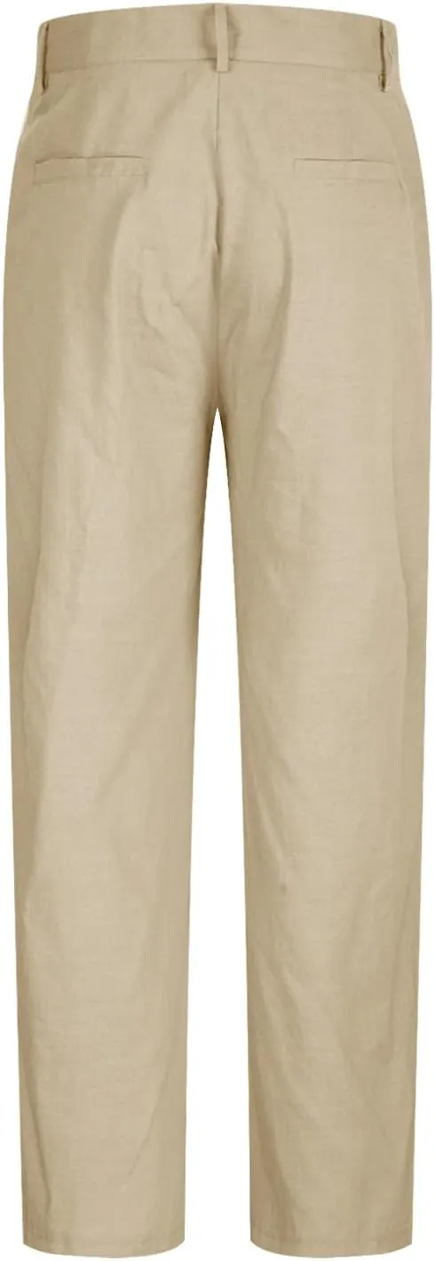 Cotton Linen Pants Mens Pleated Front Trousers Straight Leg Suit Pants Solid Color Business Casual Office Dress Pants