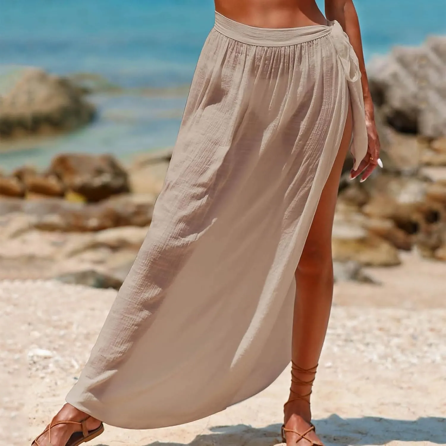 Cover Up Skirt Open Front Swimsuit Wrap Cover Ups Summer Beach Skirts with Slit for Women Sheer Cover Ups