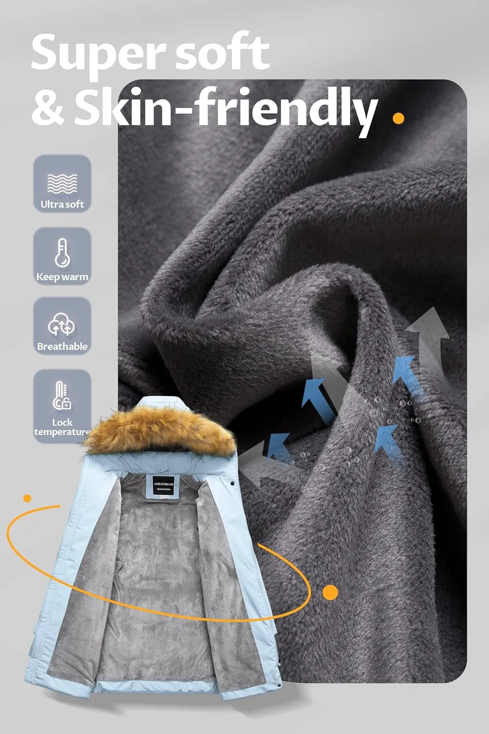 CREATMO US Girl's Long Length Winter Coat Parka Water Resistant Puffer Jacket With Fleece Lining