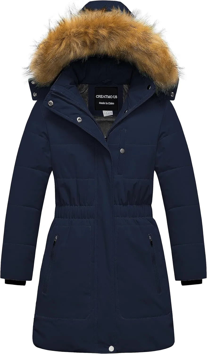 CREATMO US Girl's Long Length Winter Coat Parka Water Resistant Puffer Jacket With Fleece Lining