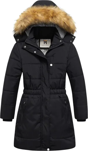 CREATMO US Girl's Long Length Winter Coat Parka Water Resistant Puffer Jacket With Fleece Lining