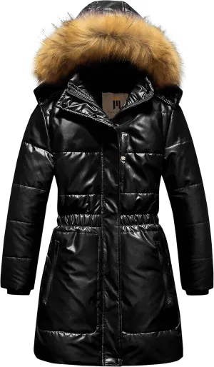 CREATMO US Girl's Long Length Winter Coat Parka Water Resistant Puffer Jacket With Fleece Lining