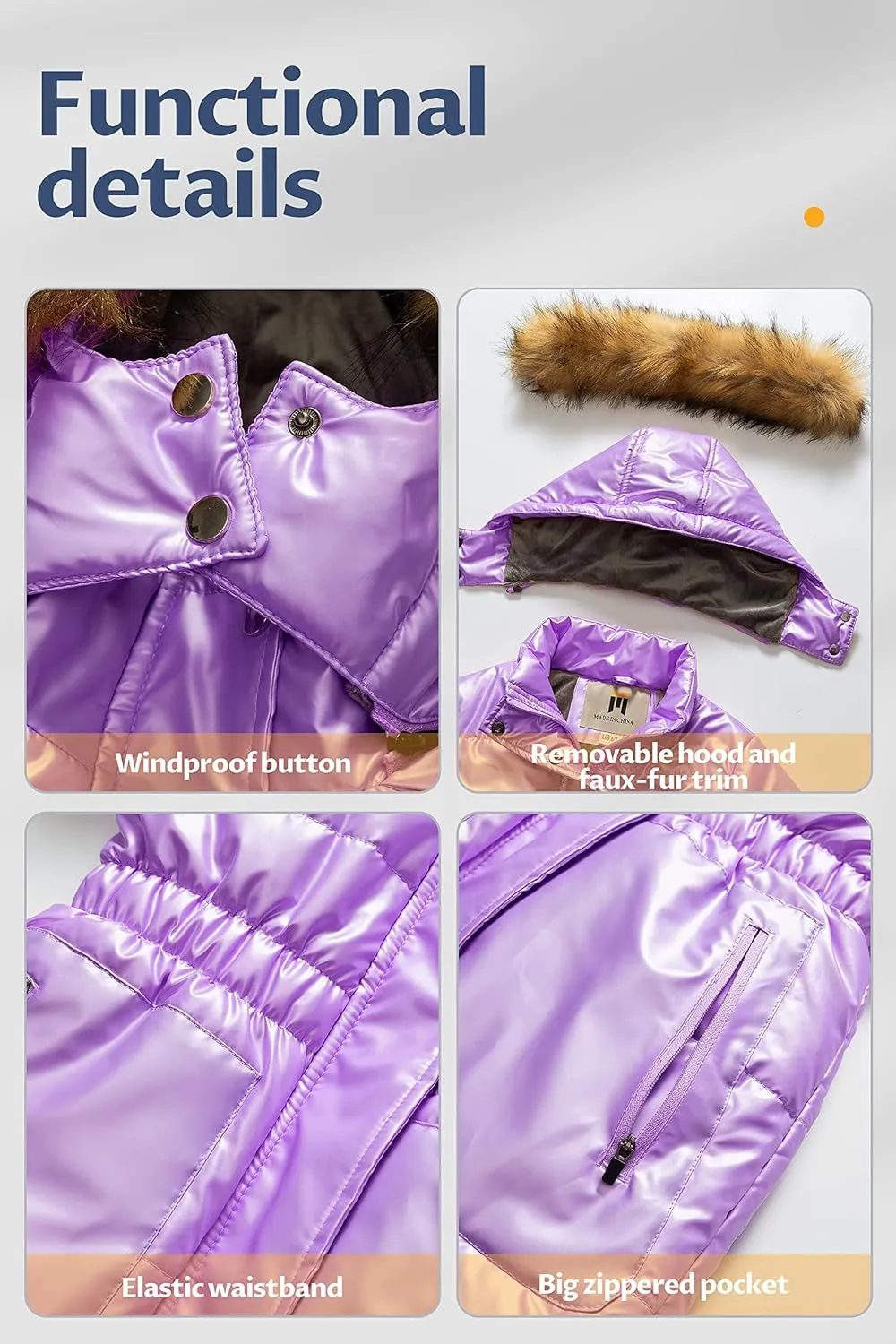 CREATMO US Girl's Long Length Winter Coat Parka Water Resistant Puffer Jacket With Fleece Lining