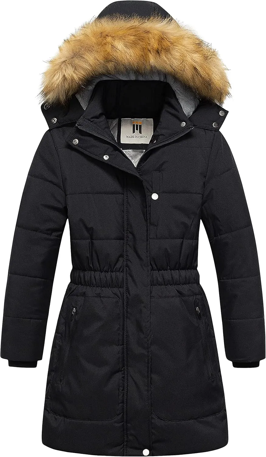 CREATMO US Girl's Long Length Winter Coat Parka Water Resistant Puffer Jacket With Fleece Lining